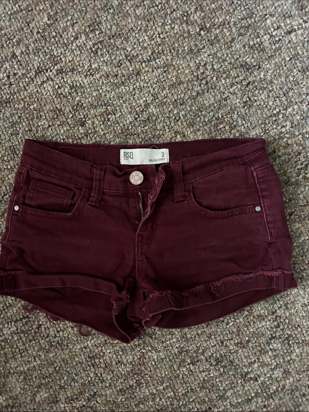 RSQ Women's Deep Burgundy Denim Cutoff Shorts